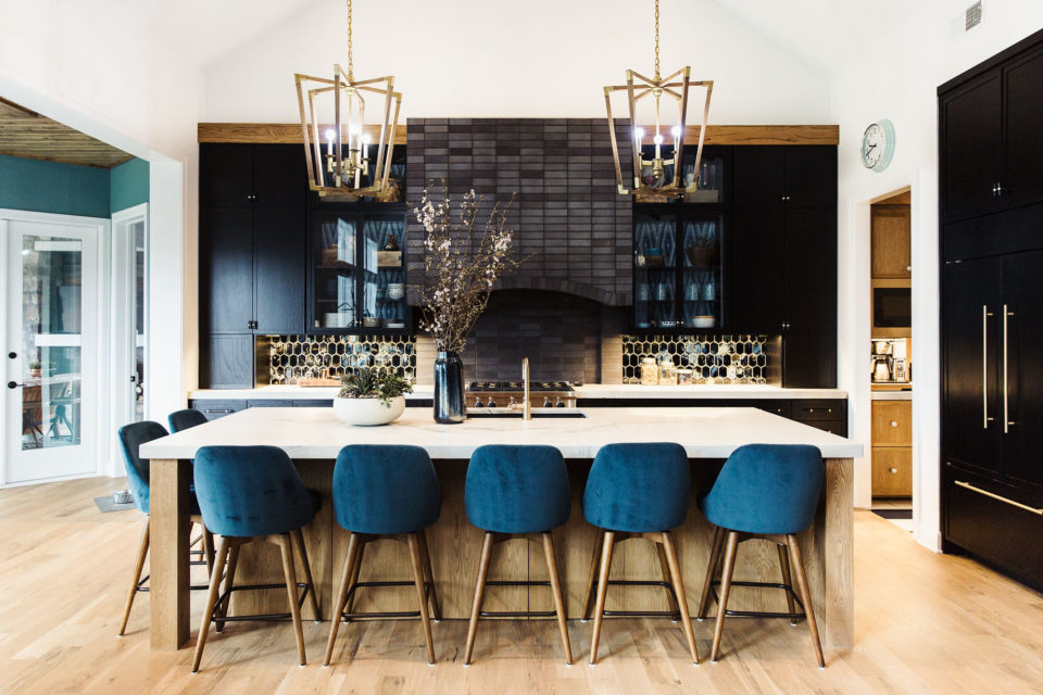 kitchen island with stone countertops