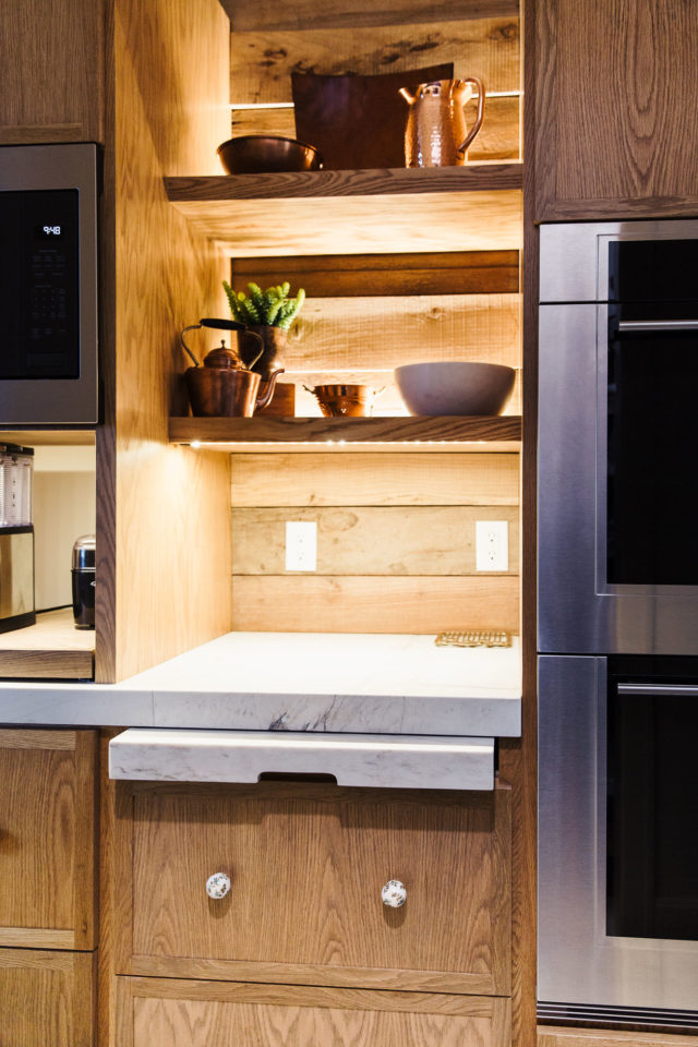 shelf with pull out stone countertop