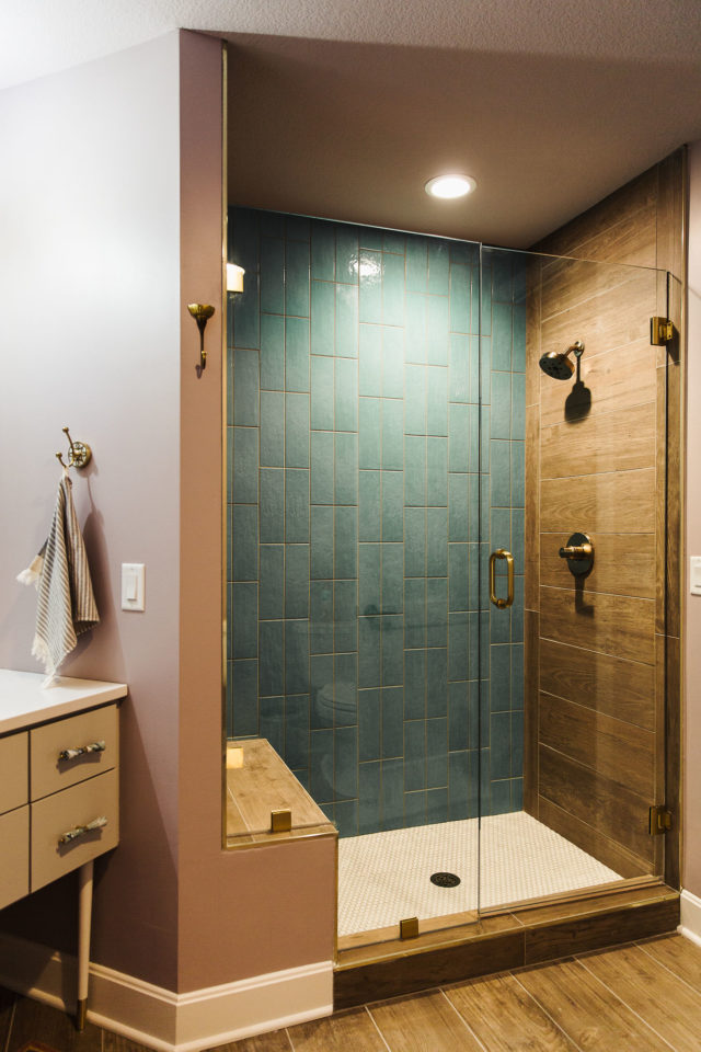 shower with green tile