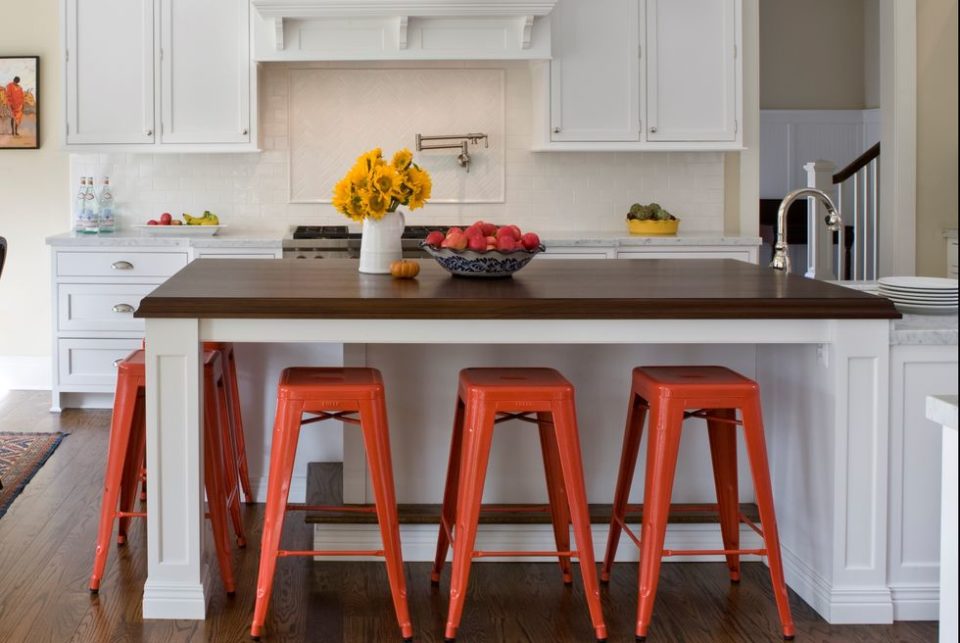 Kitchen island with a wood top