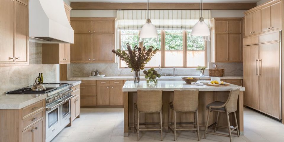 kitchen island with warm finishes 