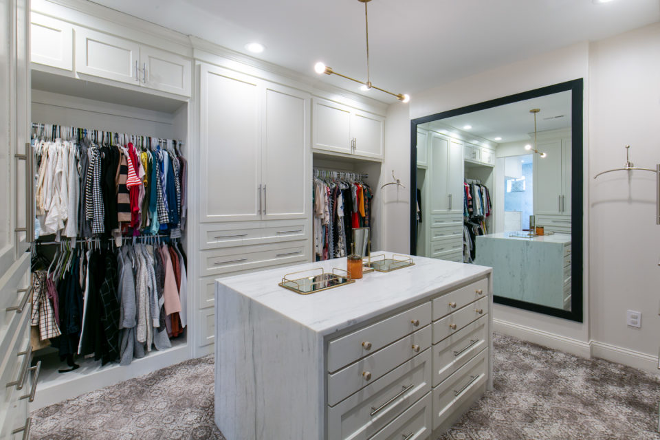 waterfall closet island with kansas city countertops